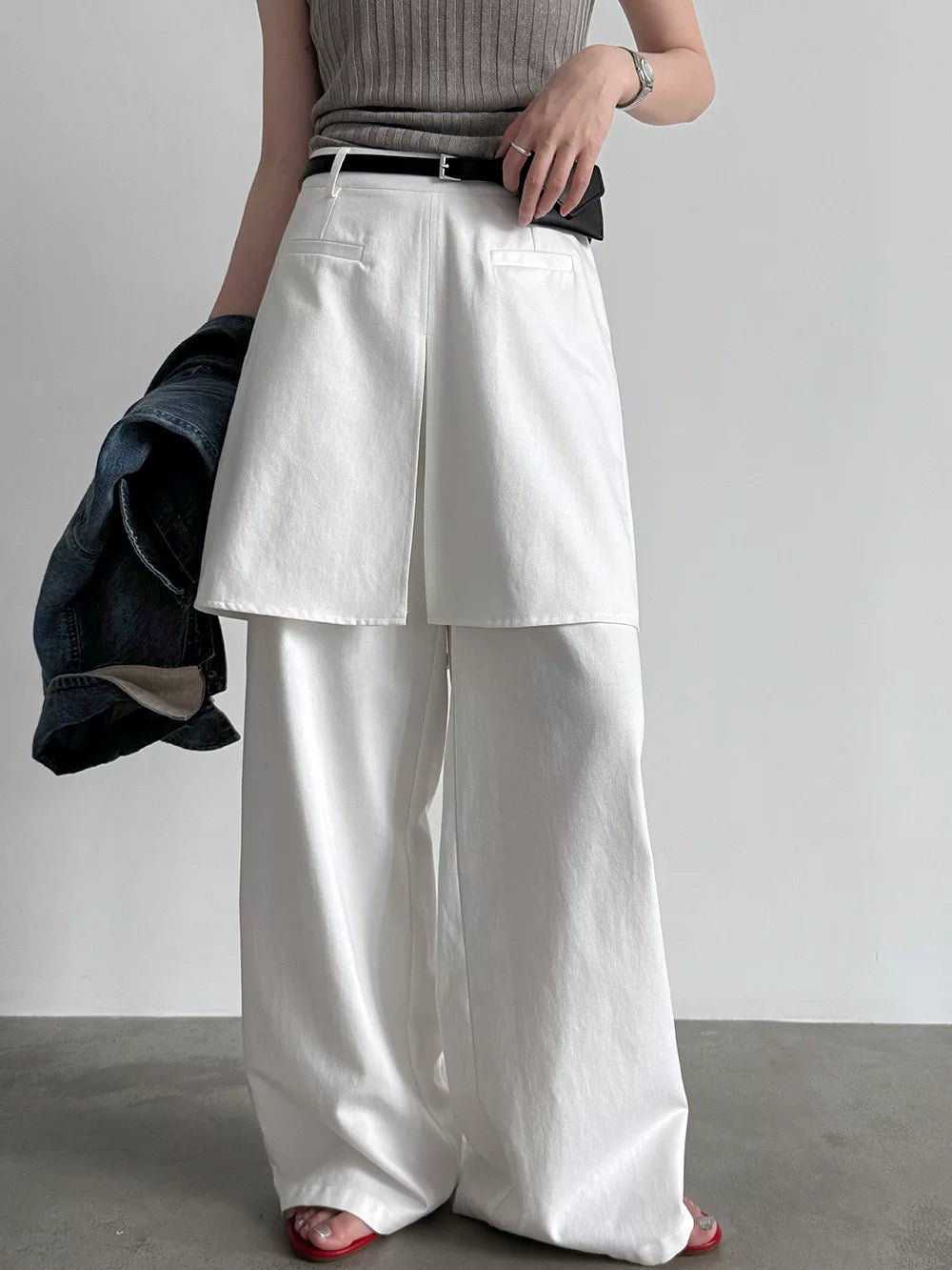skirt layered wide straight pants 2color 【NINE7012】