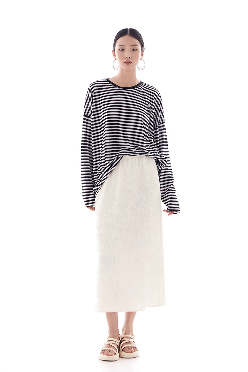 border crew neck loose long sleeve top 1color 【NINE7225】