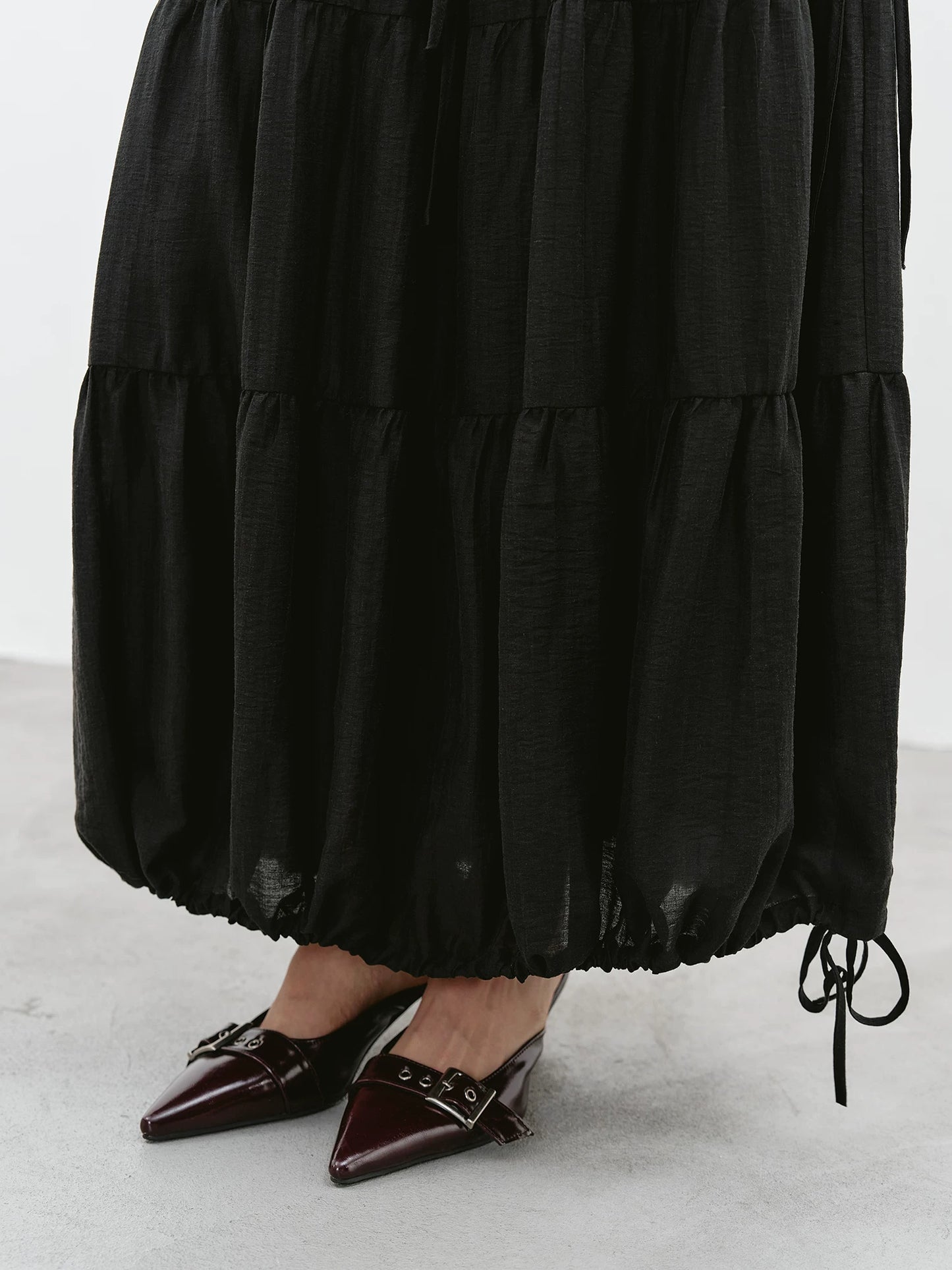 drawstring tiered balloon long skirt 1color 【NINE7229】
