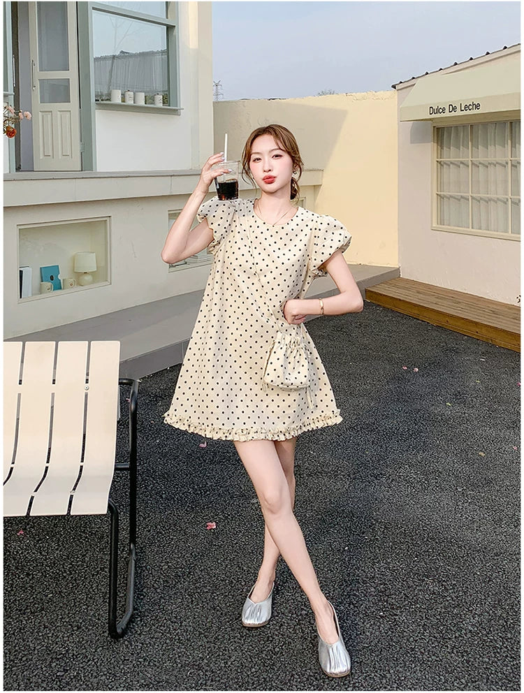 dot puff sleeve mini dress 1color 【NINE7137】