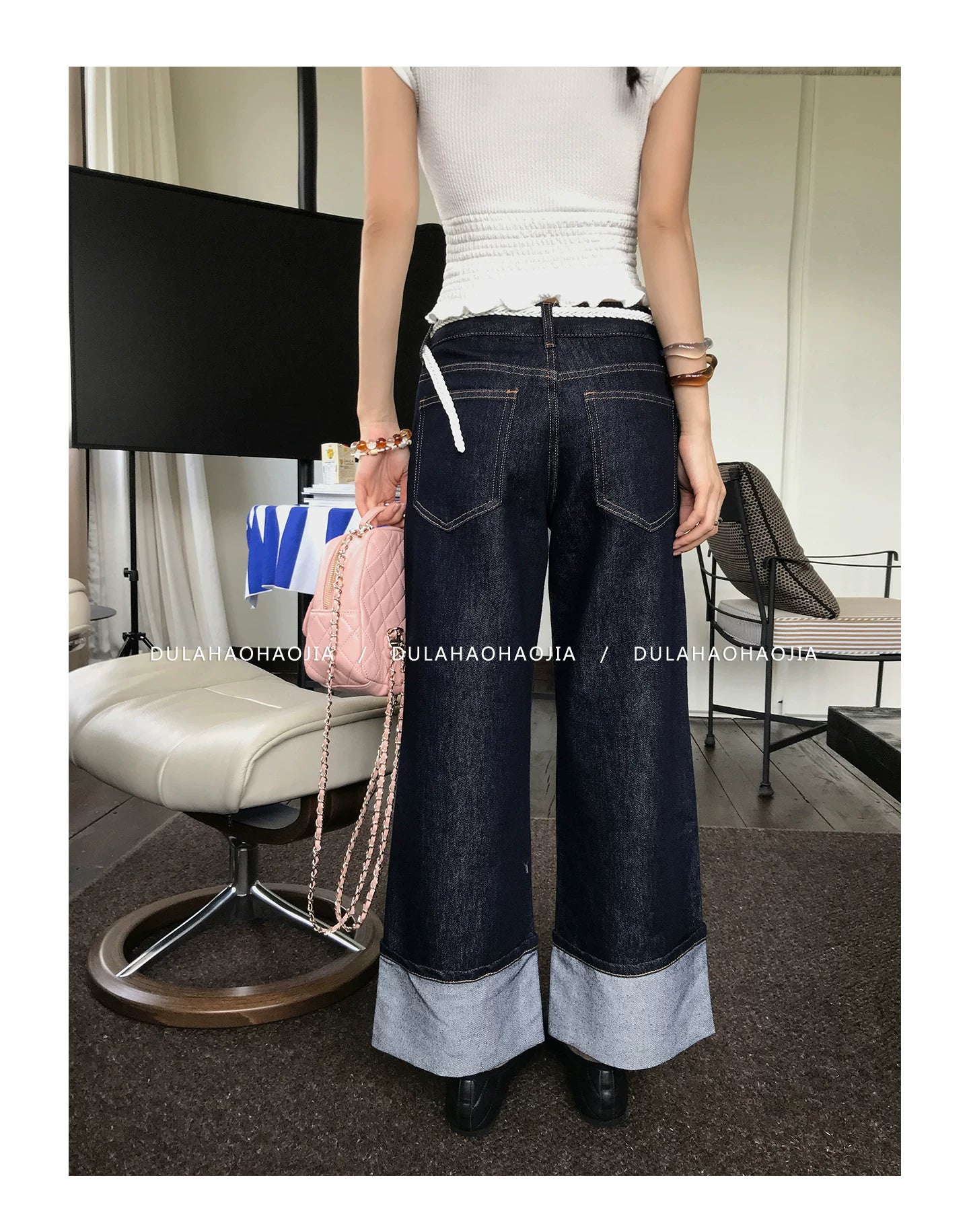 turn up hem denim pants 1color 【NINE7092】