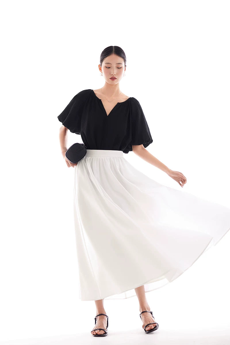 v-neck puff sleeve loose blouse 1color 【NINE7219】
