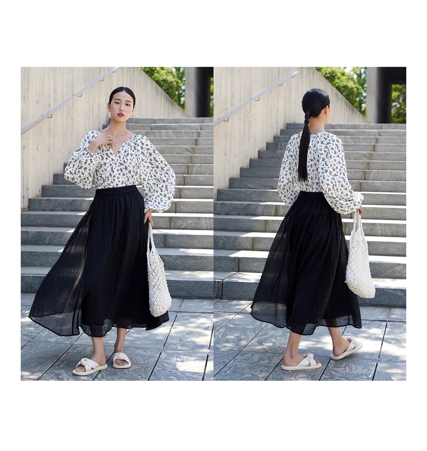 v-neck lantern sleeve loose blouse 14colors 【NINE7214】