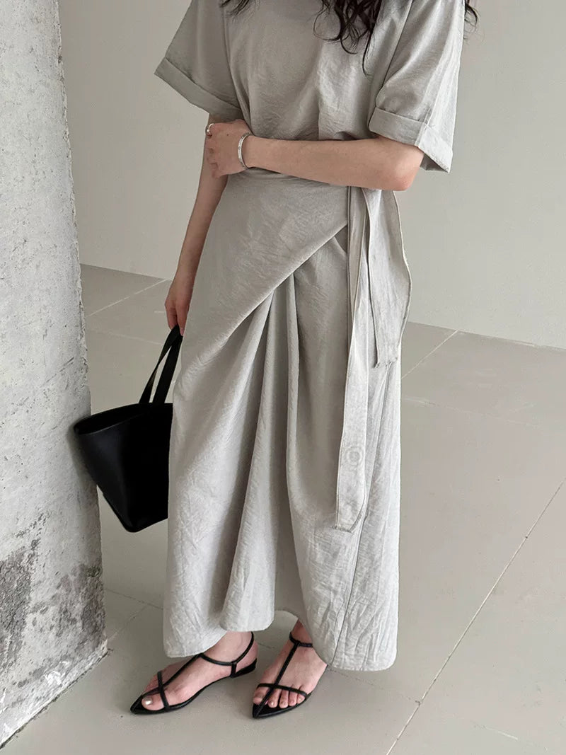 wrap waist short sleeve dress 2color 【NINE7063】