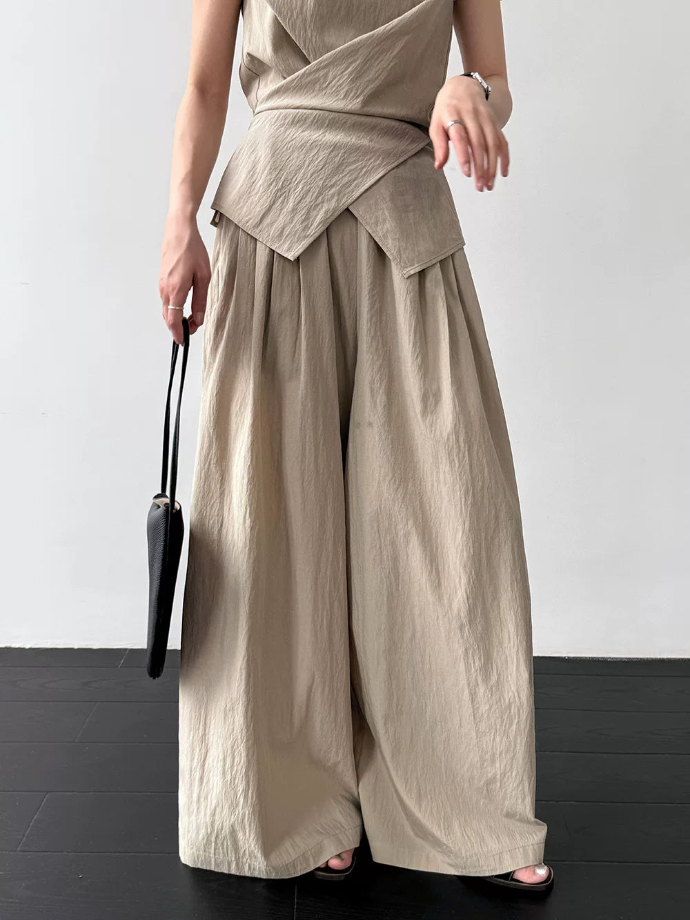 ribbon tops wide pants setup 3color 【NINE7061】