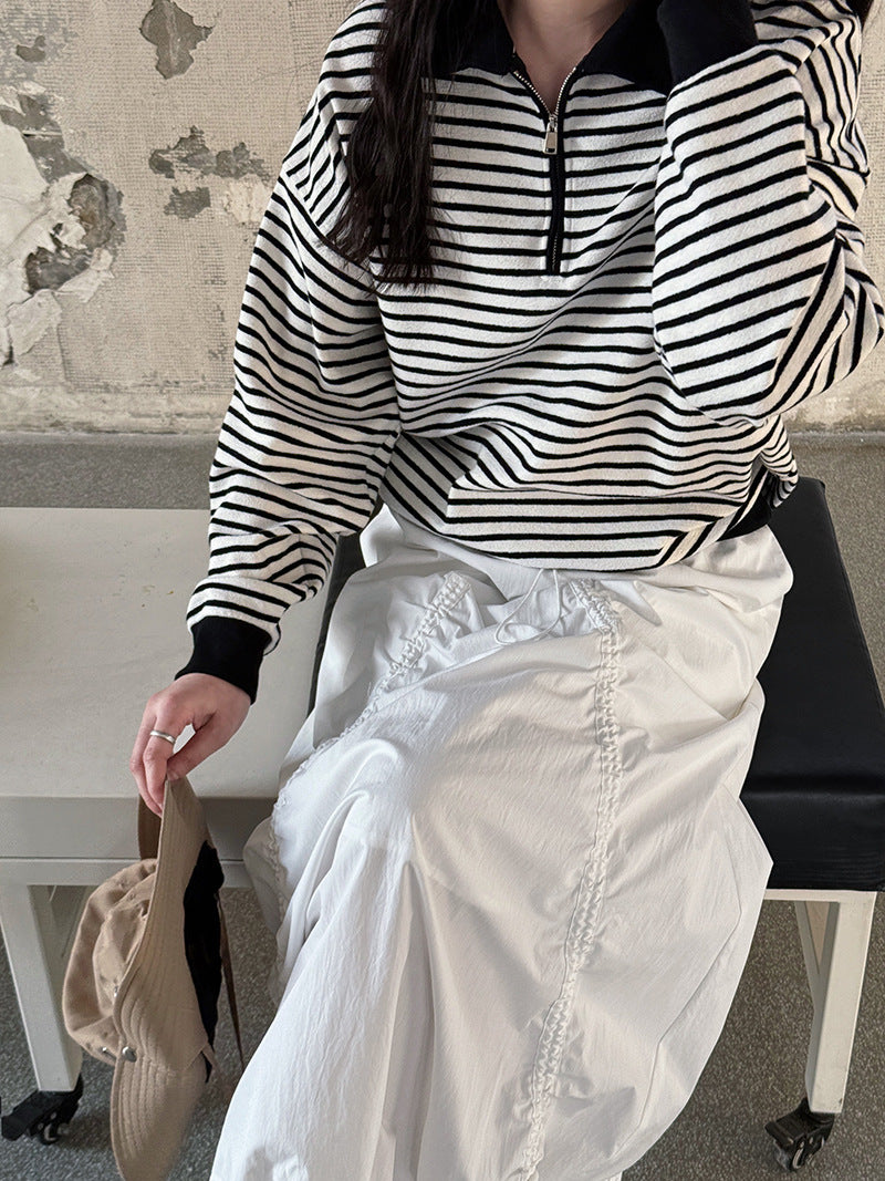 drawstring ruched maxi skirt 2color 【NINE7236】