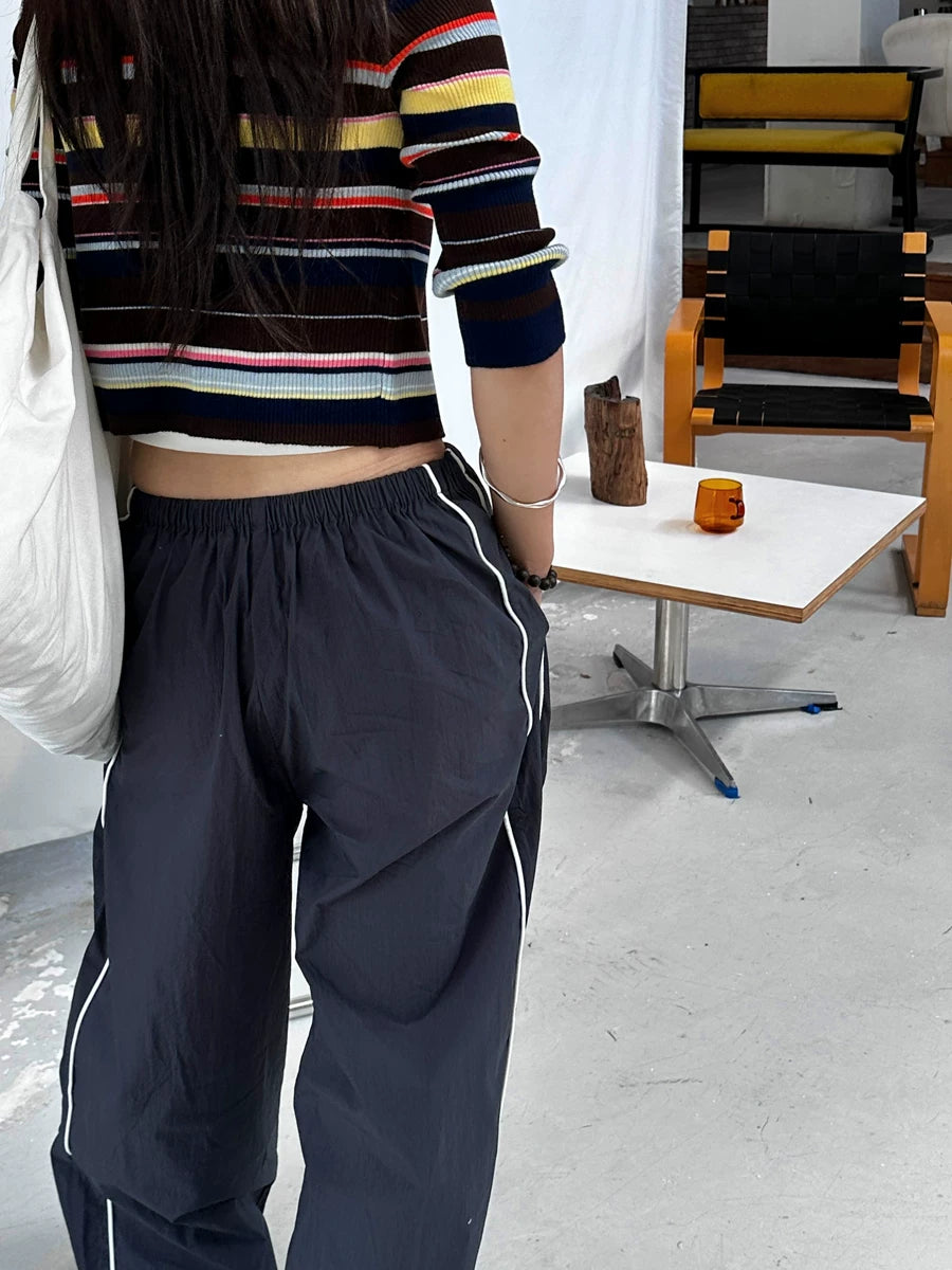 side piping drawstring casual wide pants 1color 【NINE7151】