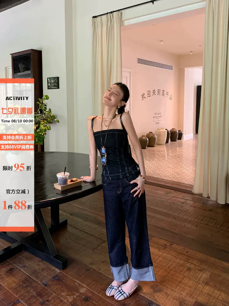 turn up hem denim pants 1color 【NINE7092】