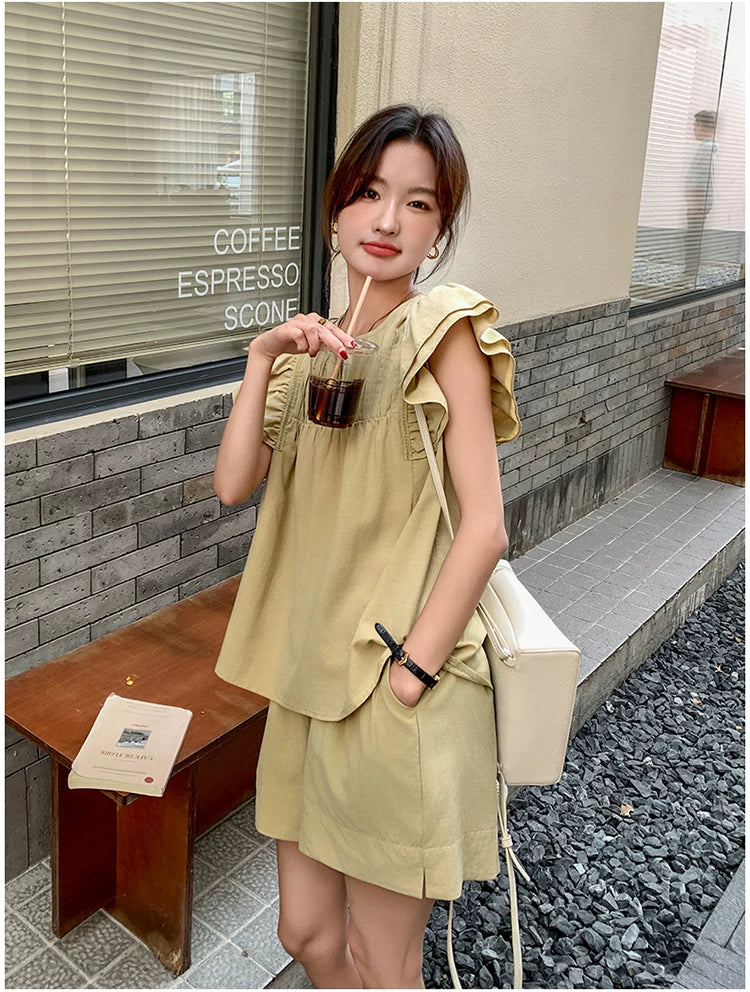 pintuck blouse short pants setup 1color 【NINE7125】
