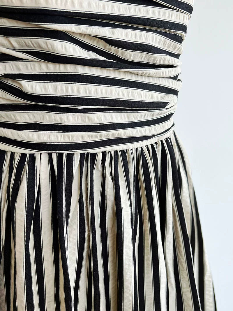striped ruched camisole long dress 1color 【NINE7062】
