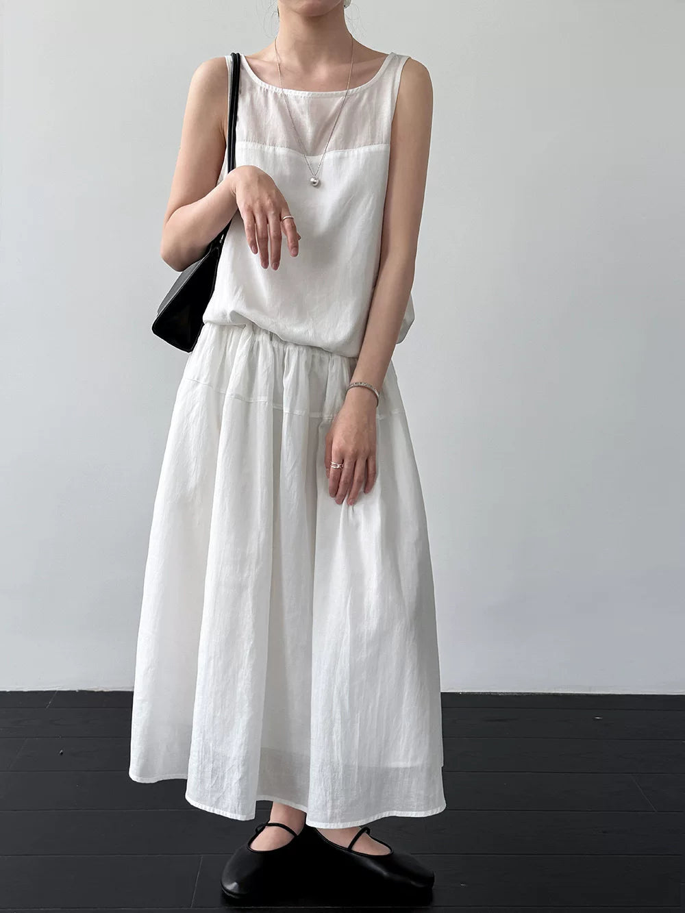 drawstring tiered sleeveless long dress 2color 【NINE7067】