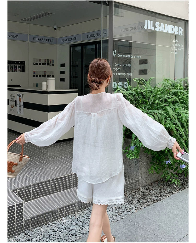 linen like lace shirt setup 1color 【NINE7118】