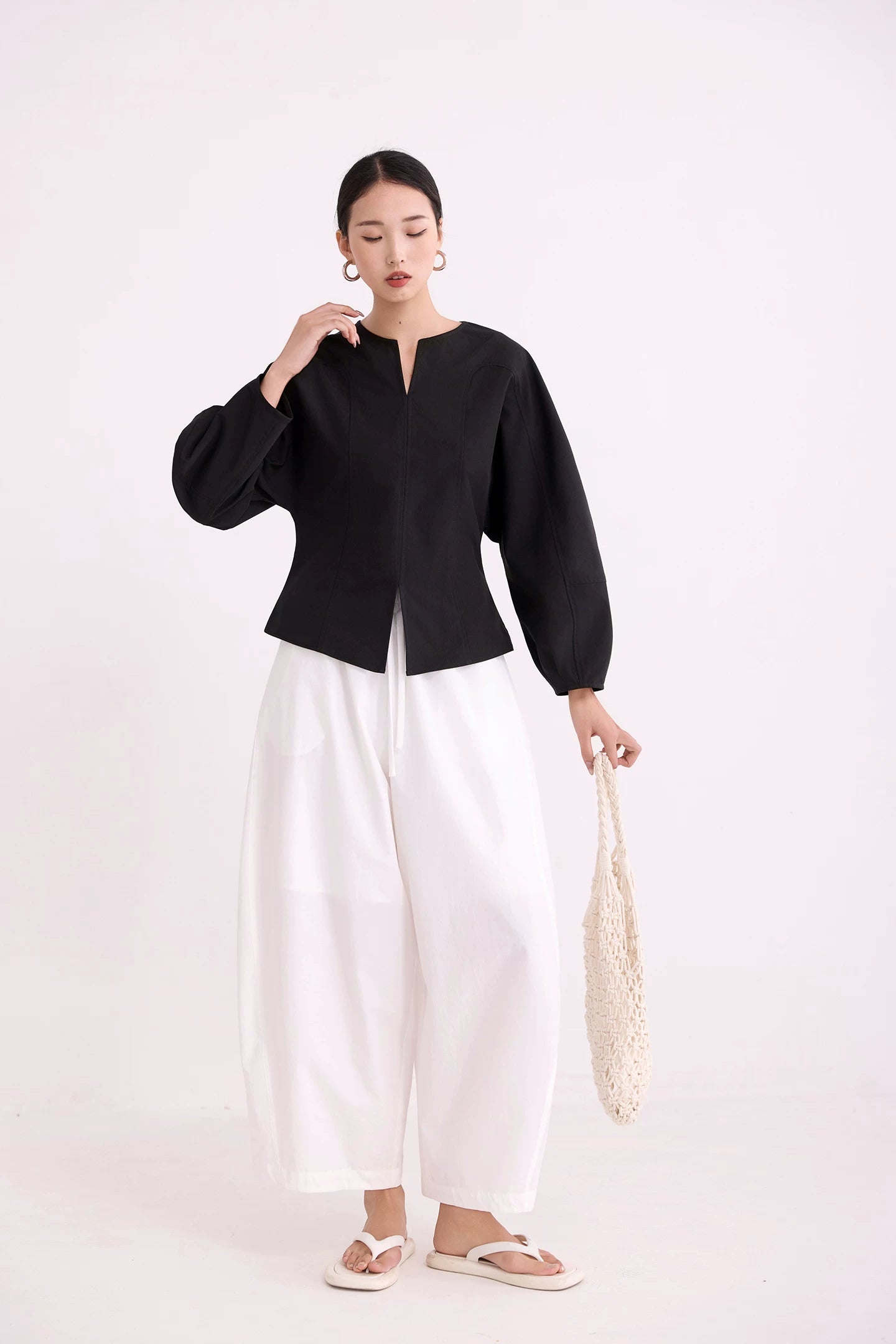 keyneck balloon sleeve corsetry blouse 1color 【NINE7218】