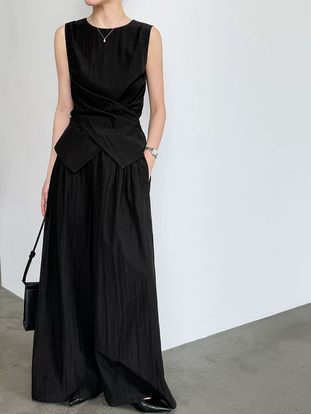 ribbon tops wide pants setup 3color 【NINE7061】