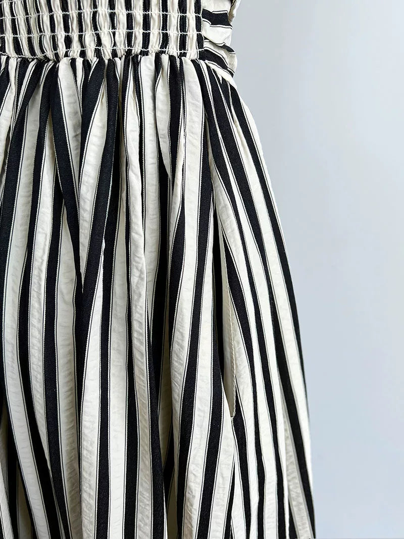 striped ruched camisole long dress 1color 【NINE7062】