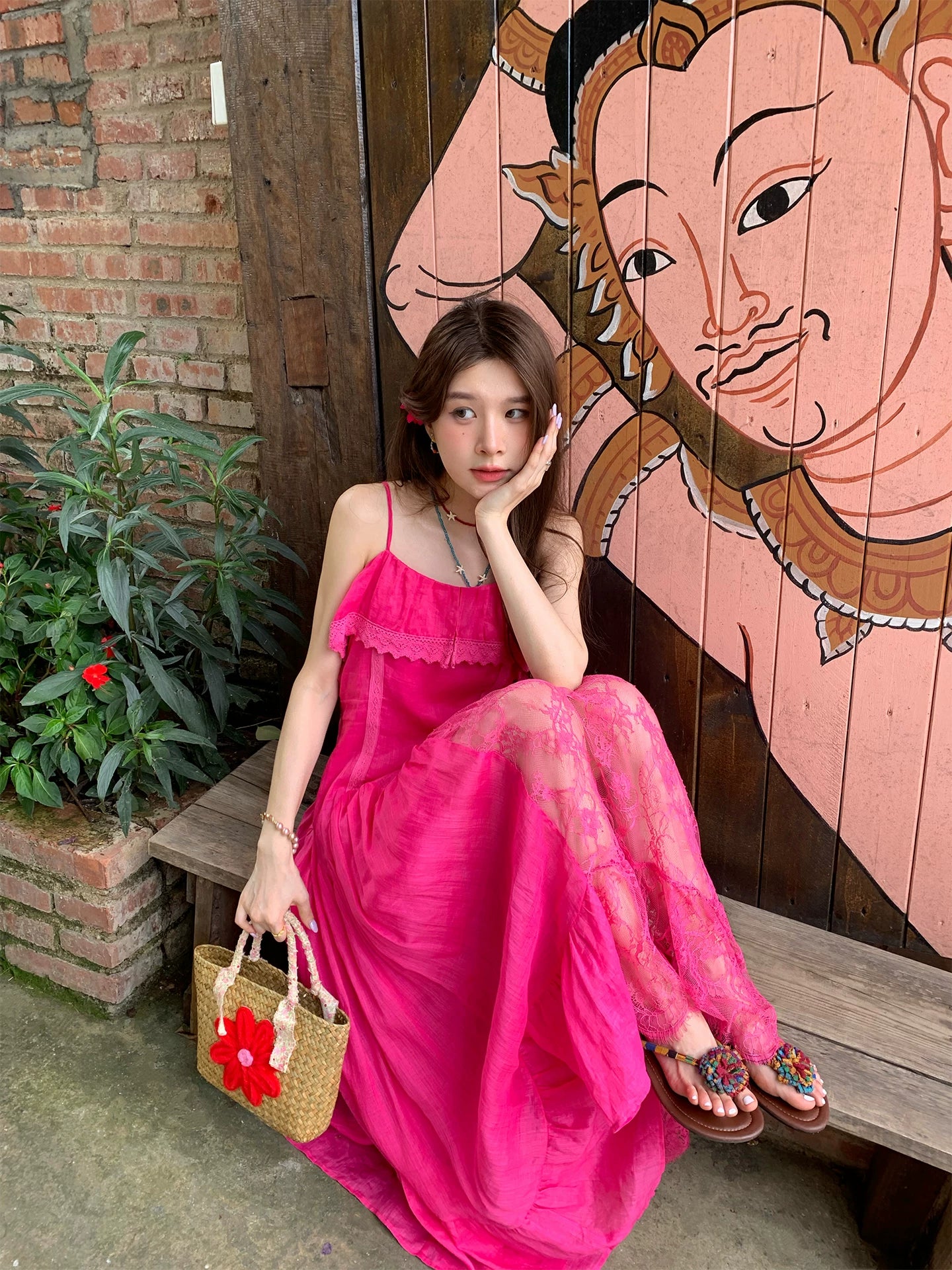 ramie camisole ruffles cami dress 1color 【NINE7144】