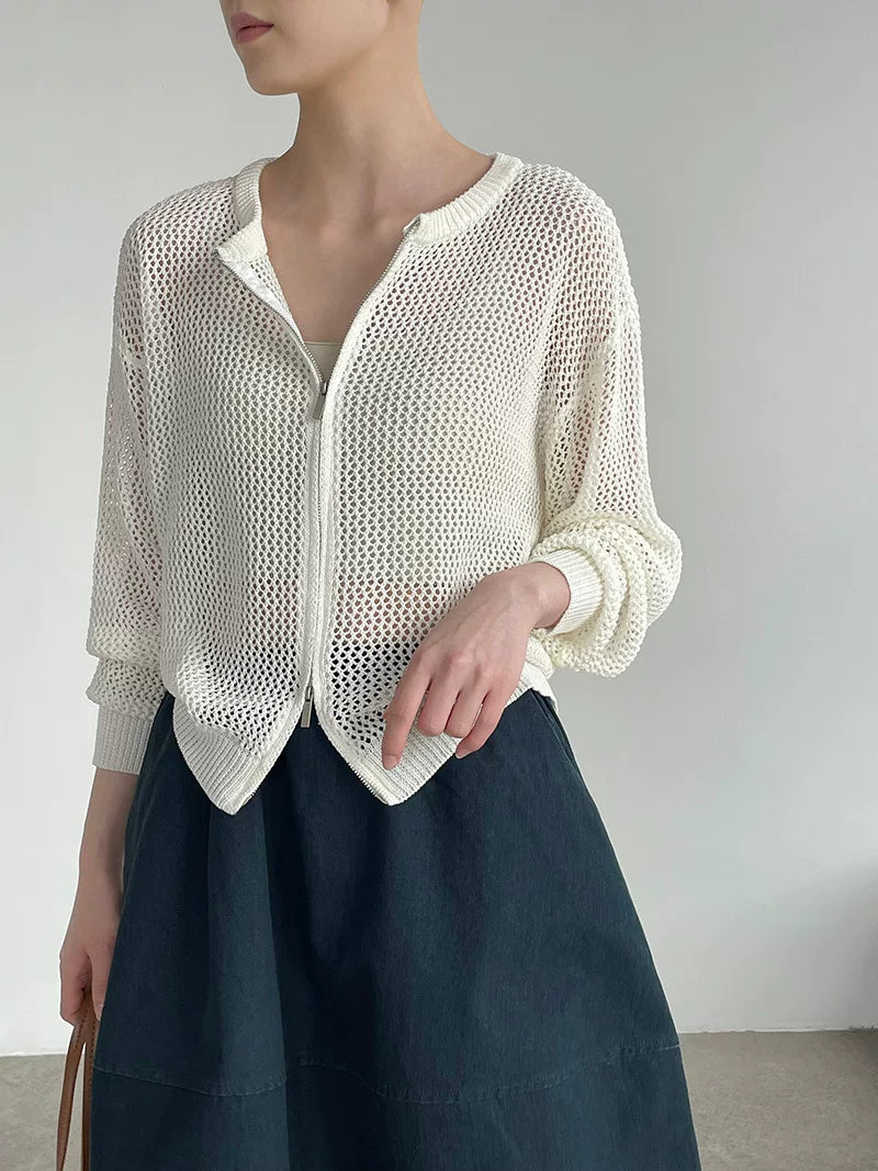 mesh zip knit cardigan 5color 【NINE7076】