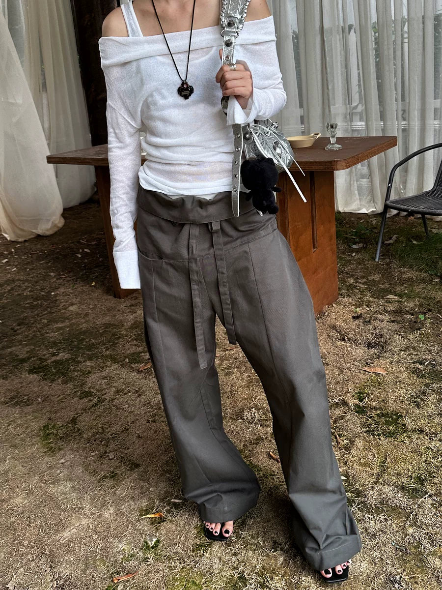 foldover waist loose casual pants 1color 【NINE7153】