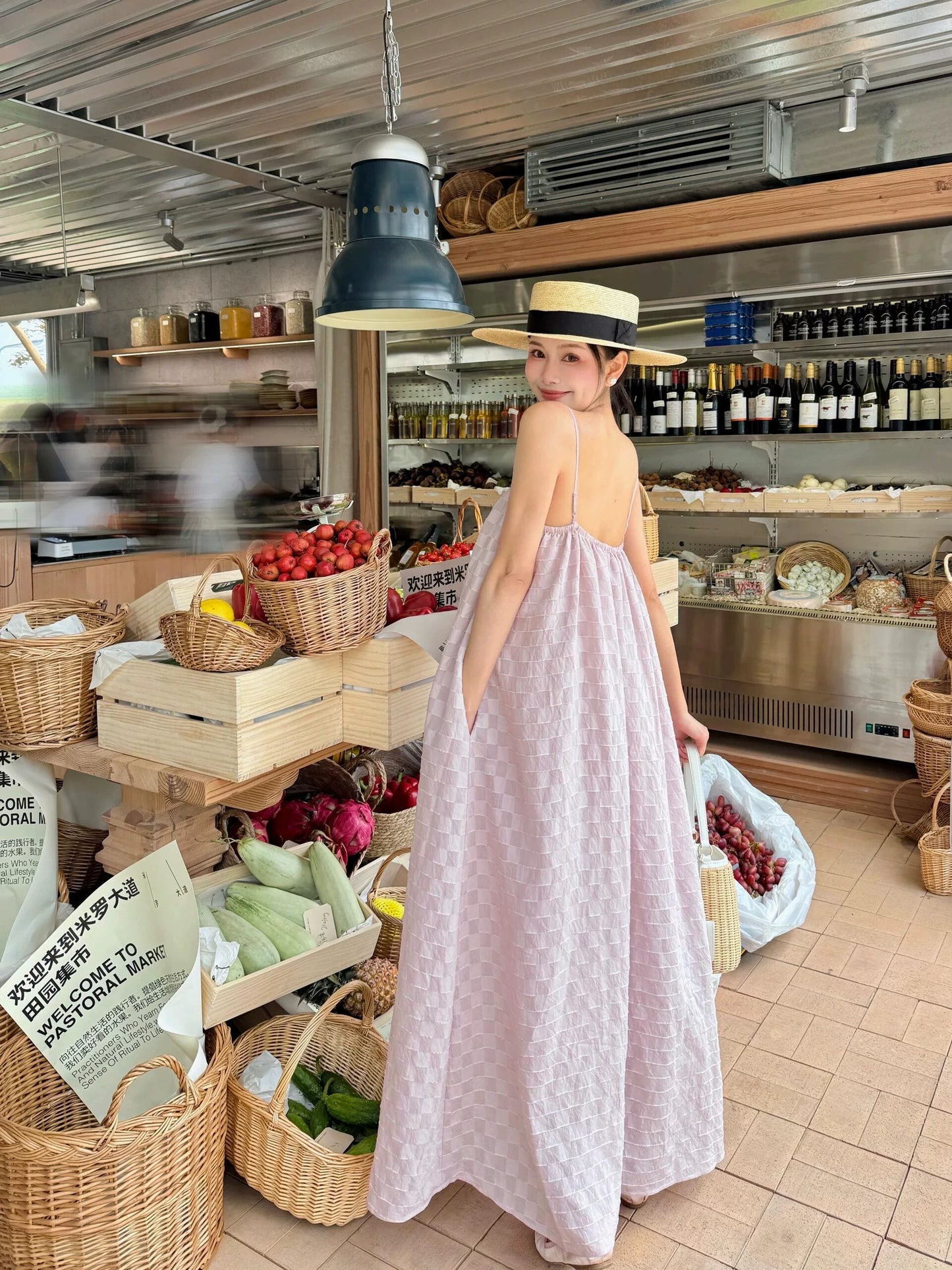 checker jacquard camisole long dress 1color 【NINE7210】