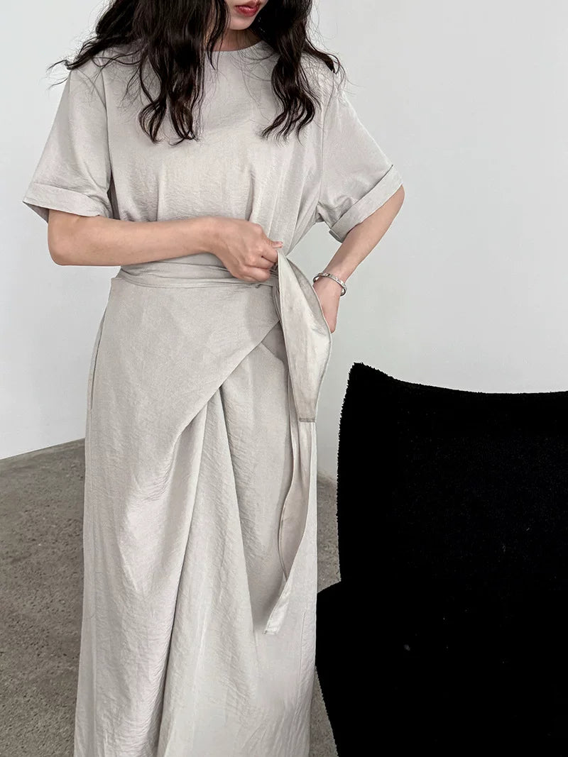 wrap waist short sleeve dress 2color 【NINE7063】