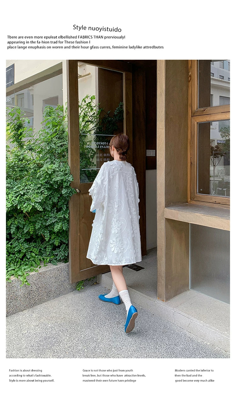 3D floral vneck loose dress 1color 【NINE7130】