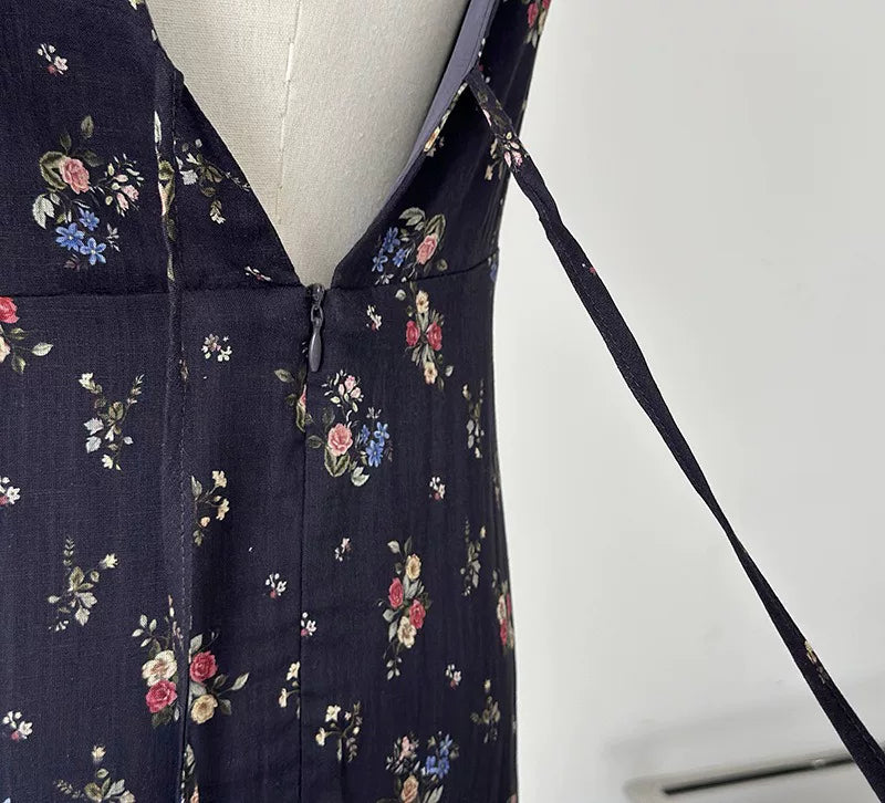 backless floral linen camisole dress 1color 【NINE7024】