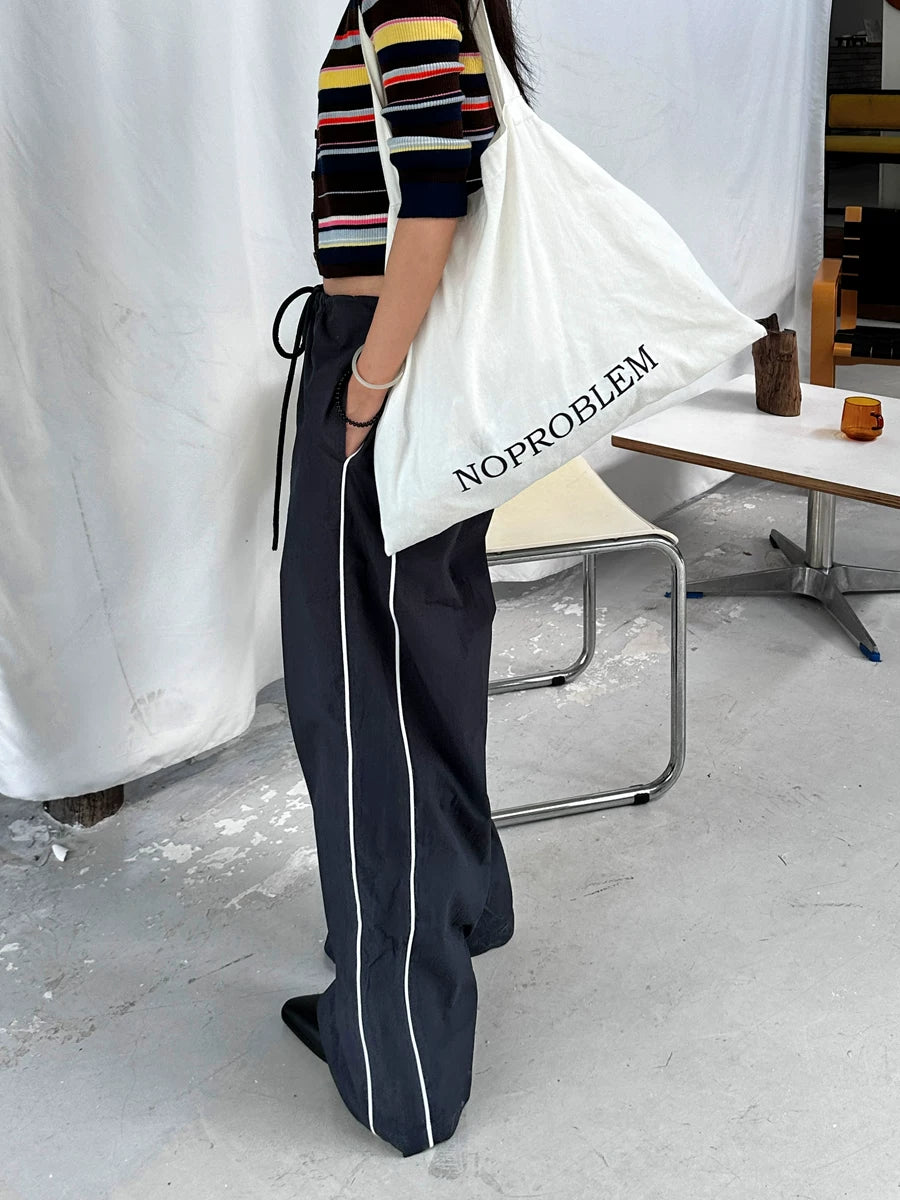 side piping drawstring casual wide pants 1color 【NINE7151】