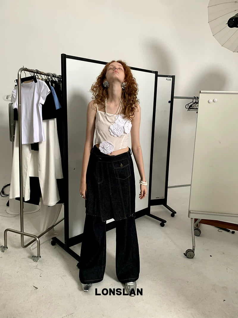 asymmetric embroidery lace camisole top 1color【NINE7006】