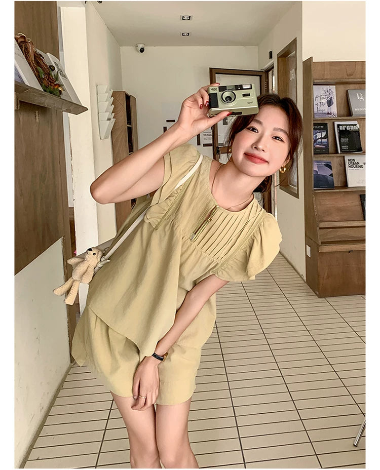 pintuck blouse short pants setup 1color 【NINE7125】