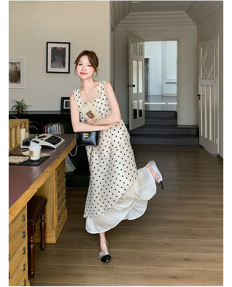 dot tiered layer sleeveless dress 1color 【NINE7138】