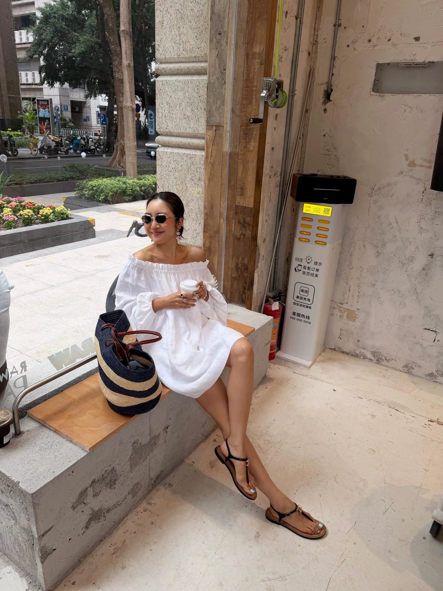 off shoulder ruffle linen mini dress 1color 【NINE7212】