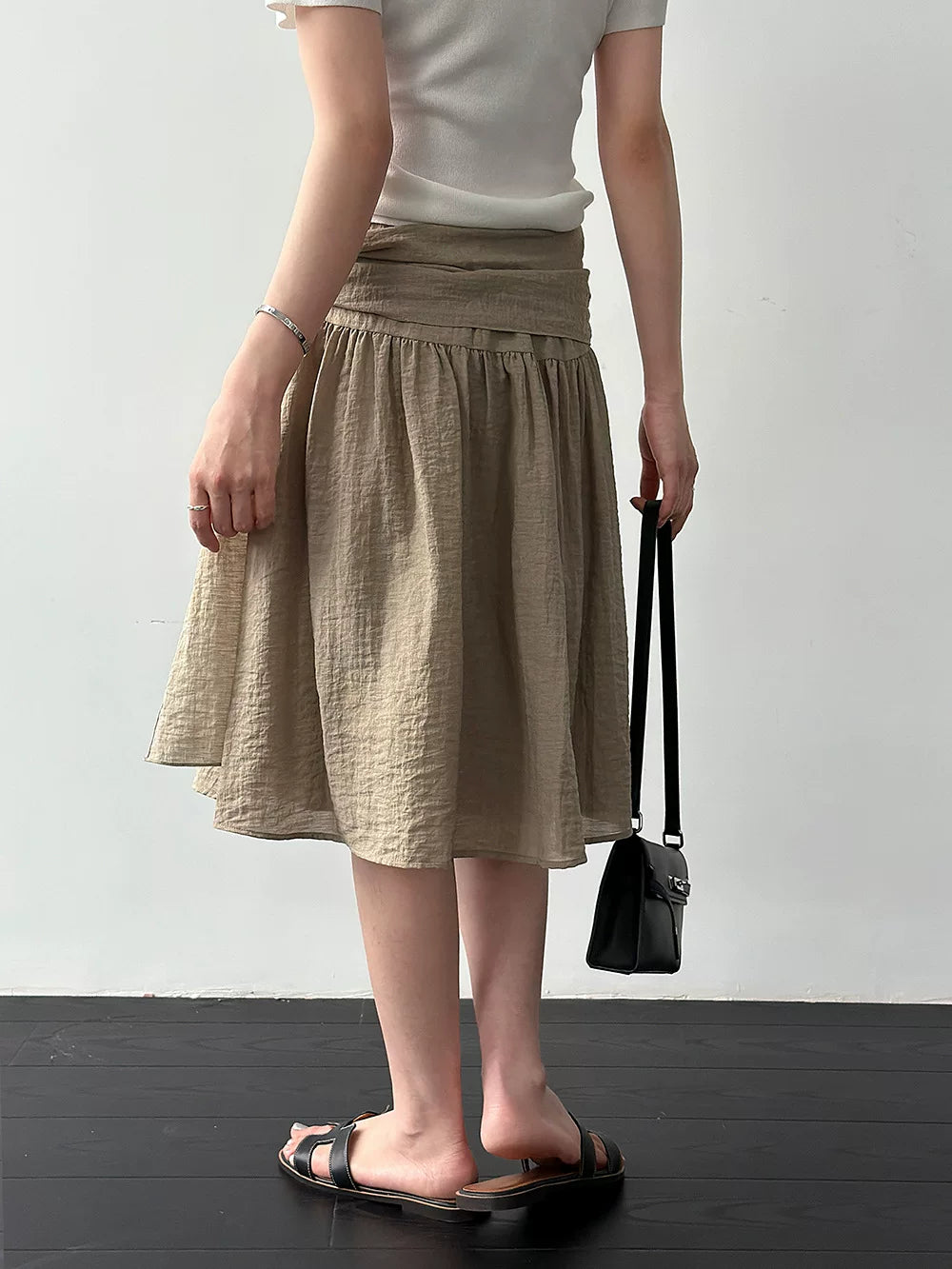 waist tie flared knee skirt 2color 【NINE7079】
