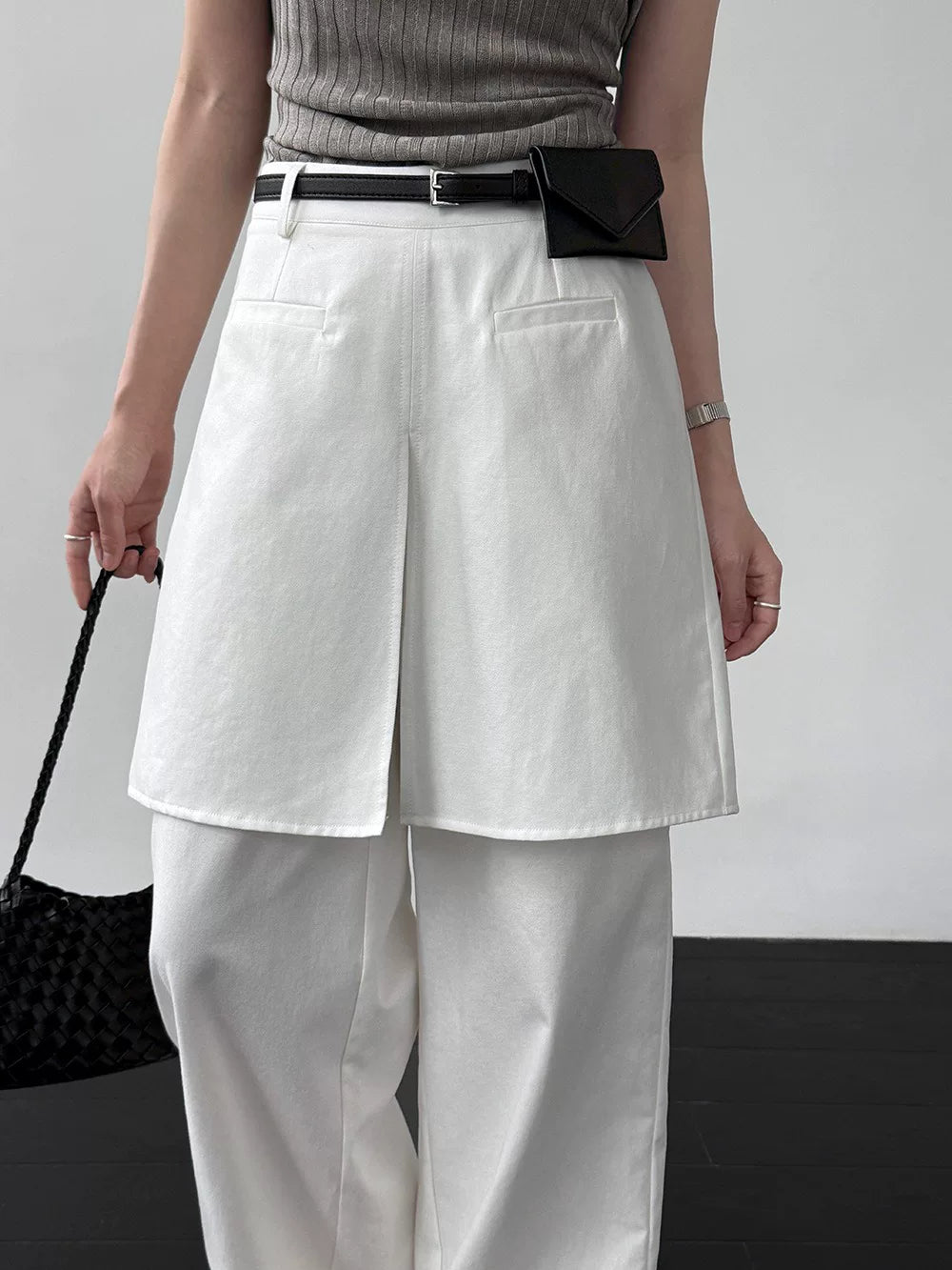 skirt layered wide straight pants 2color 【NINE7012】