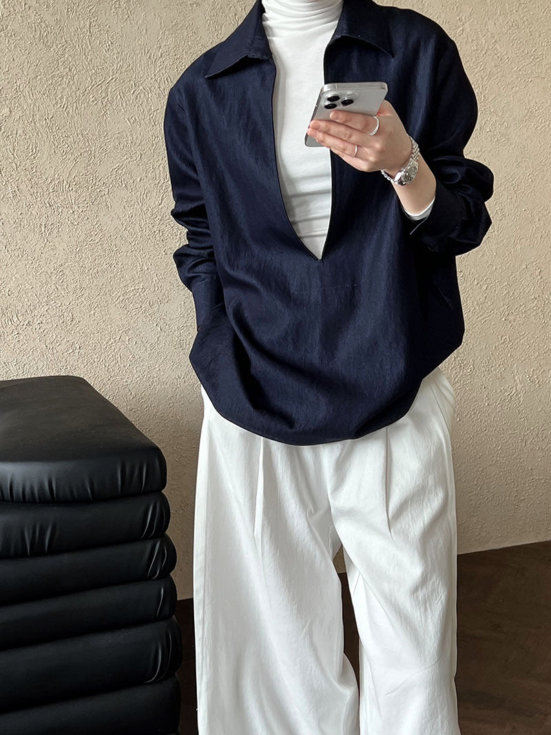 deep v neck collar shirt 1color 【NINE7248】