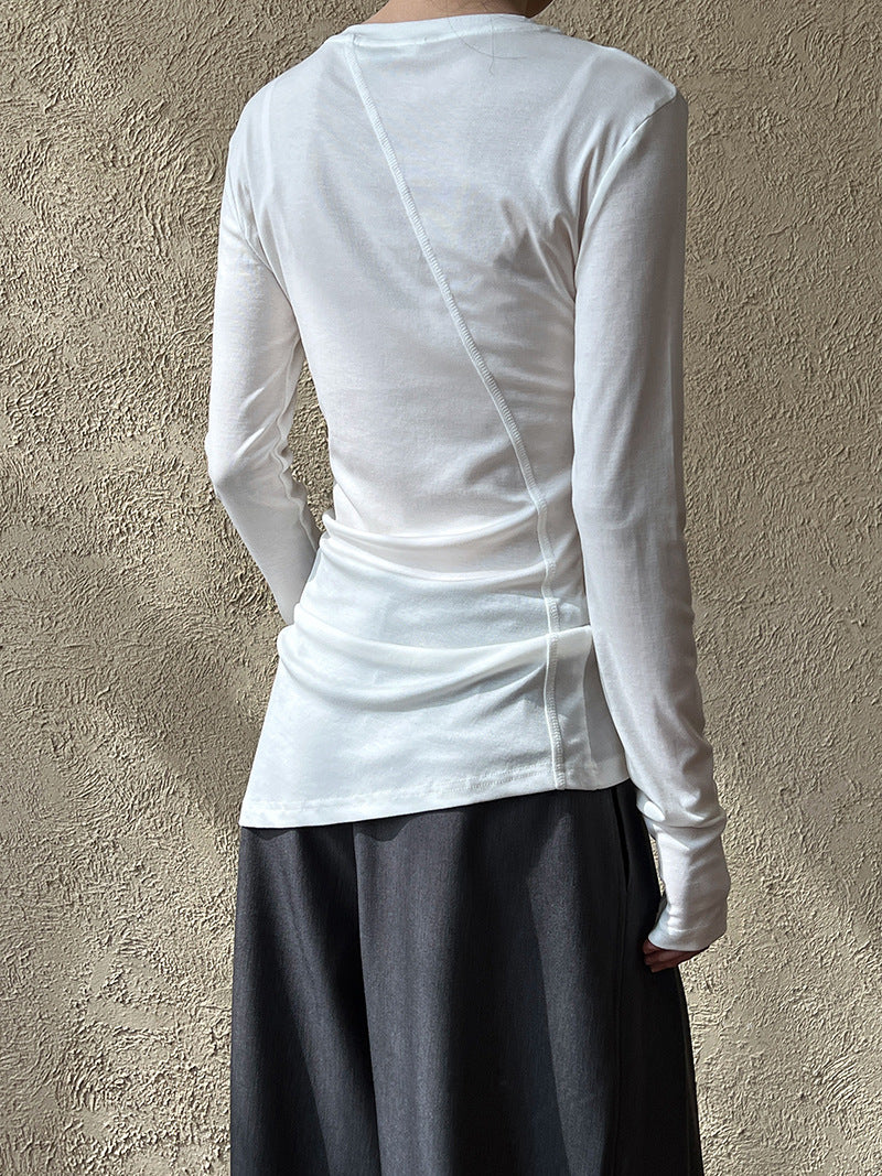 asymmetric seam long sleeve tee 4color 【NINE7245】