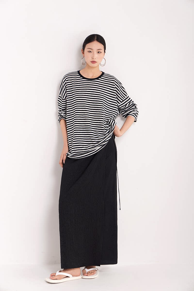border crew neck loose long sleeve top 1color 【NINE7225】