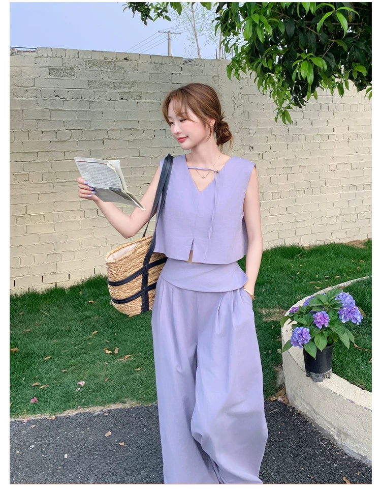 asymmetric vest wide pants setup 1color 【NINE7119】