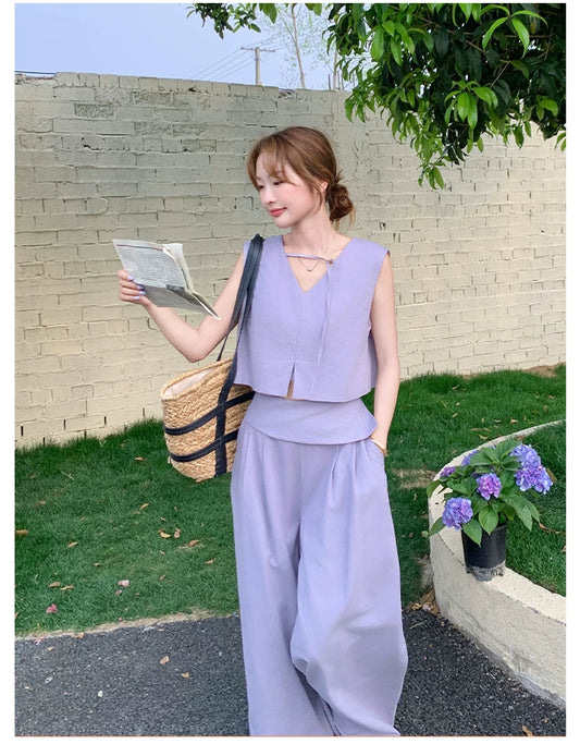 asymmetric vest wide pants setup 1color 【NINE7119】