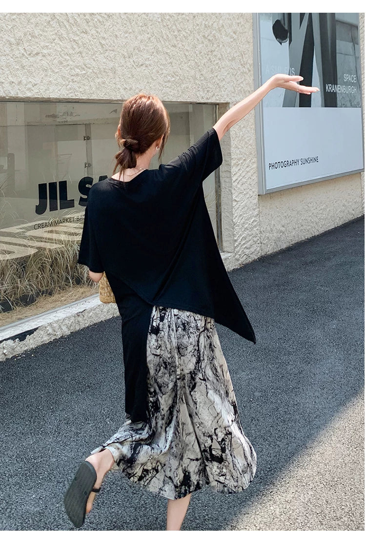 tshirt marble layered dress 1color 【NINE7126】