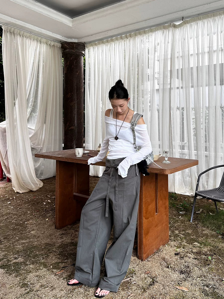 foldover waist loose casual pants 1color 【NINE7153】