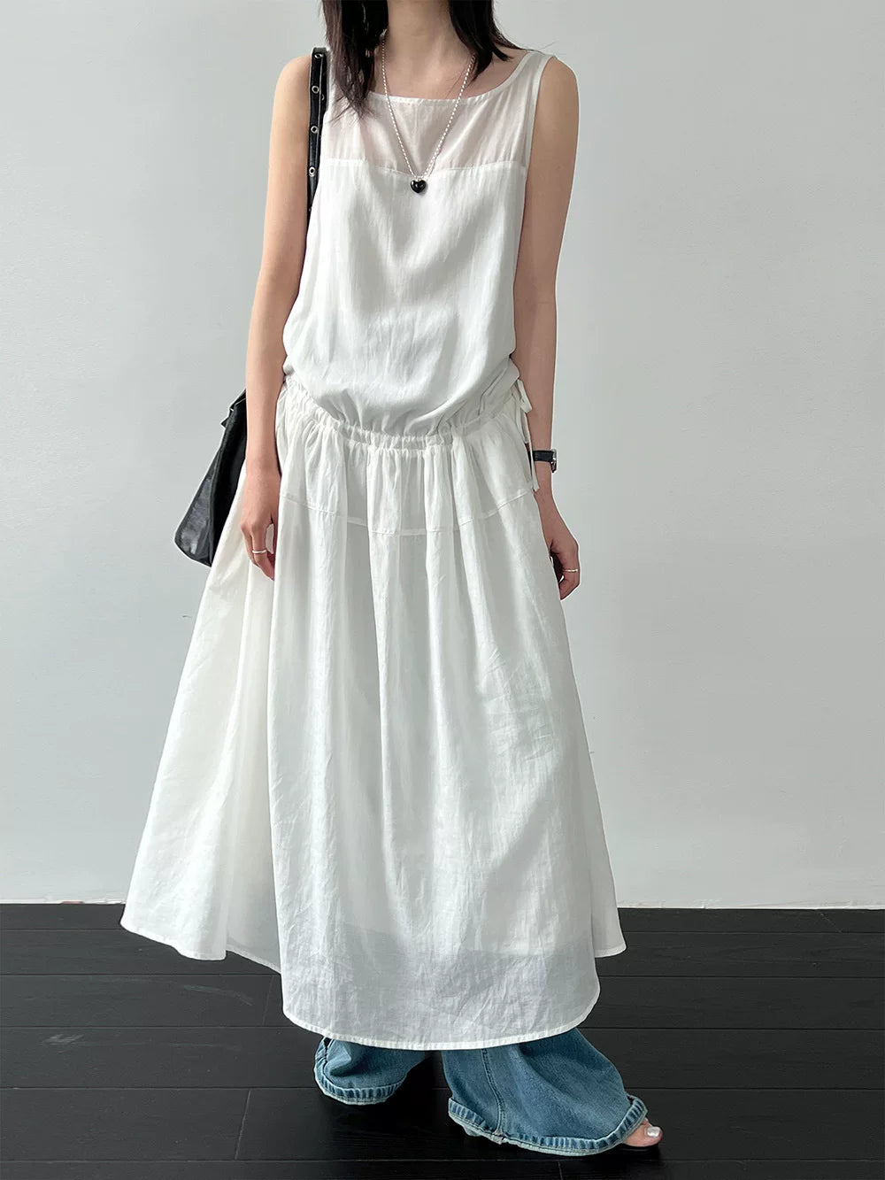 drawstring tiered sleeveless long dress 2color 【NINE7067】
