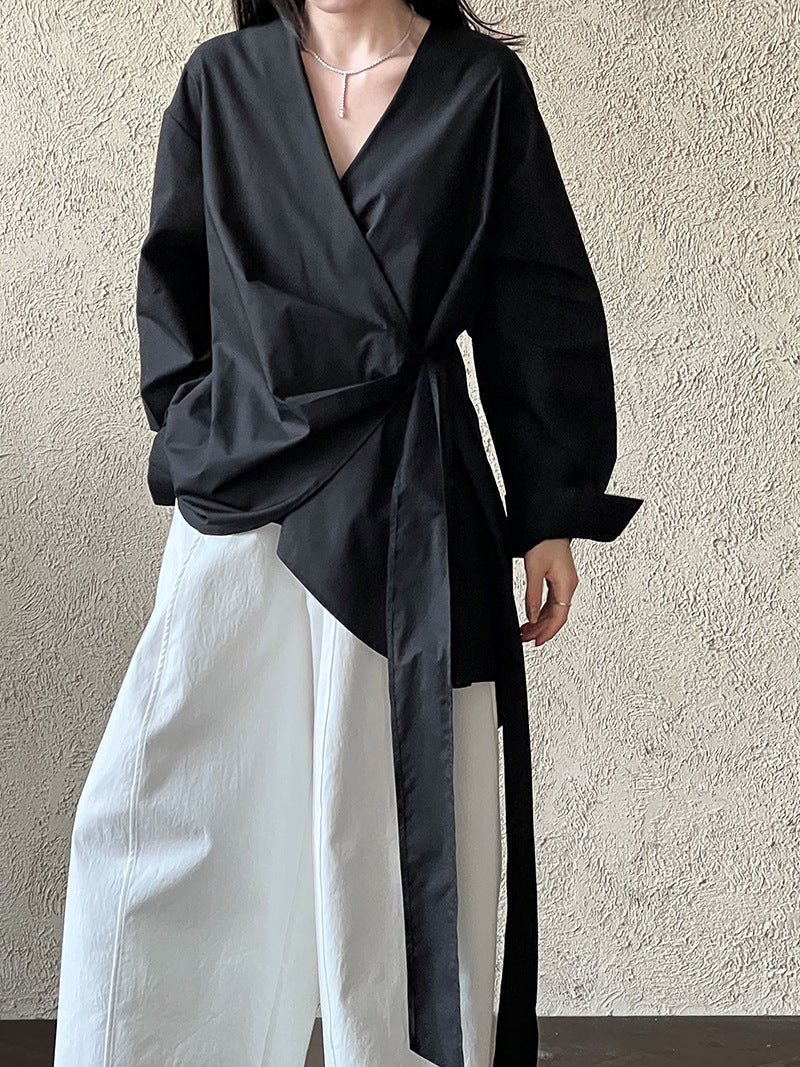 wrap tie shirt blouse 3color 【NINE7260】