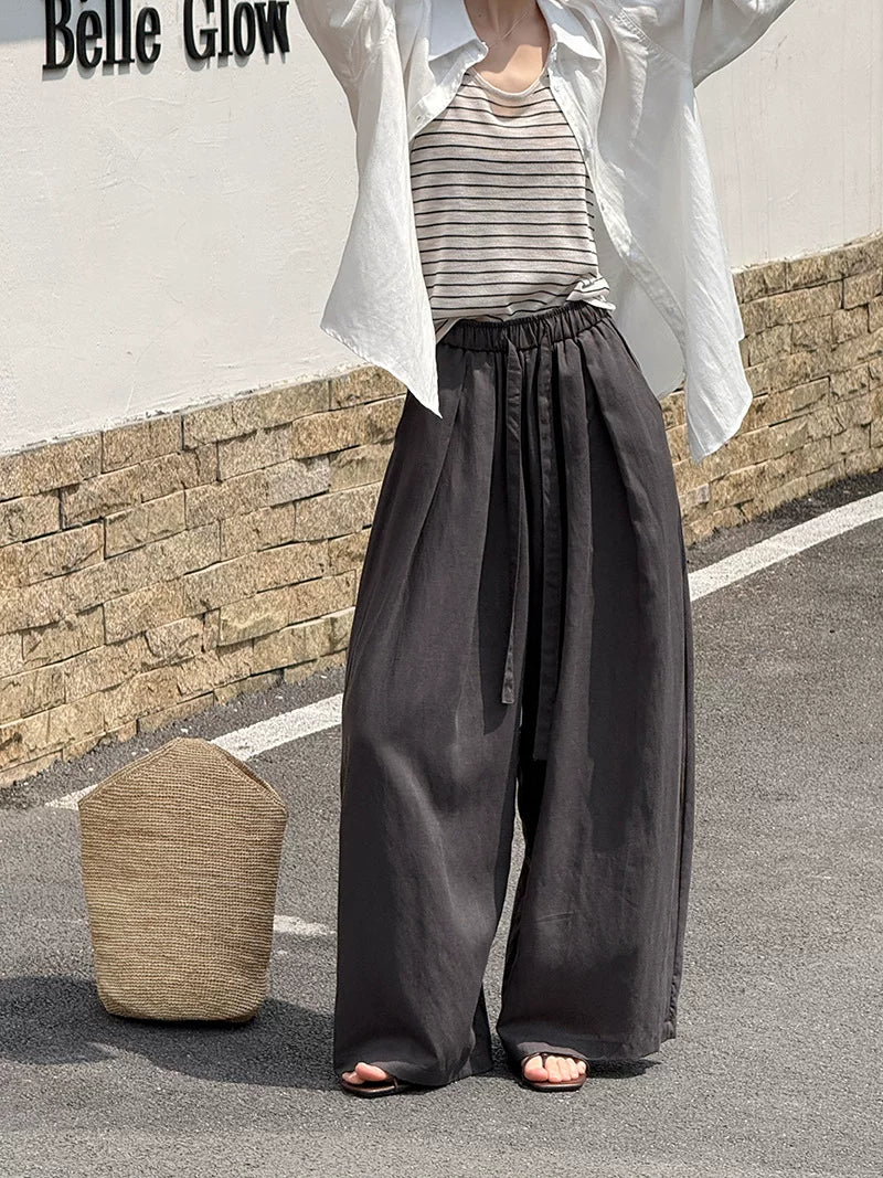pleated linen wide leg pants 3color 【NINE7065】