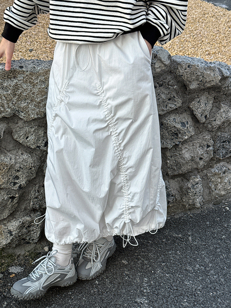 drawstring ruched maxi skirt 2color 【NINE7236】