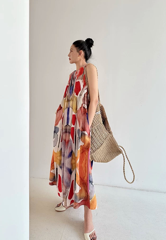 oil painting print sleeveless long dress 1color 【NINE7041】
