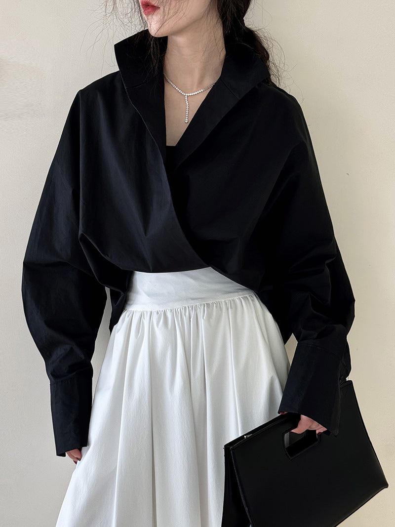 draped crossover short blouse 2color 【NINE7238】