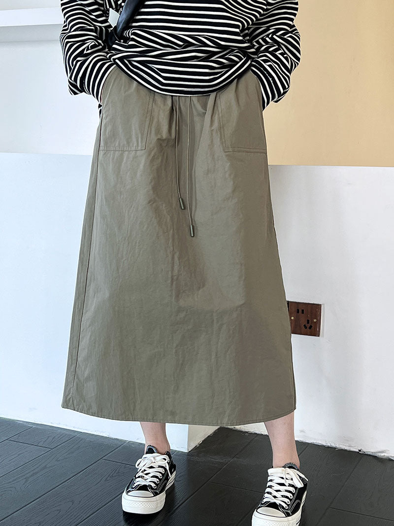 casual drawstring straight long skirt 2color 【NINE7256】