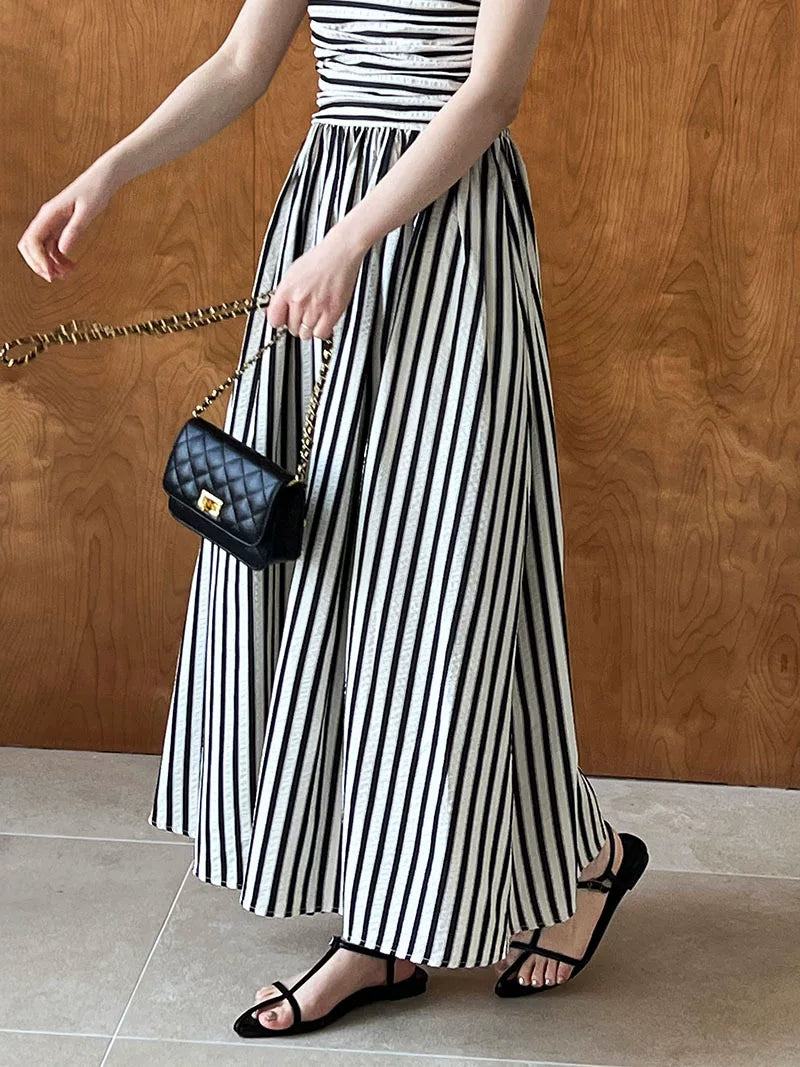 striped ruched camisole long dress 1color 【NINE7062】