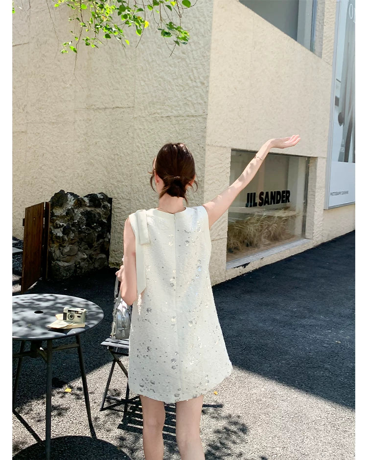 sequin ribbon tweed sleeveless mini dress 1color 【NINE7139】