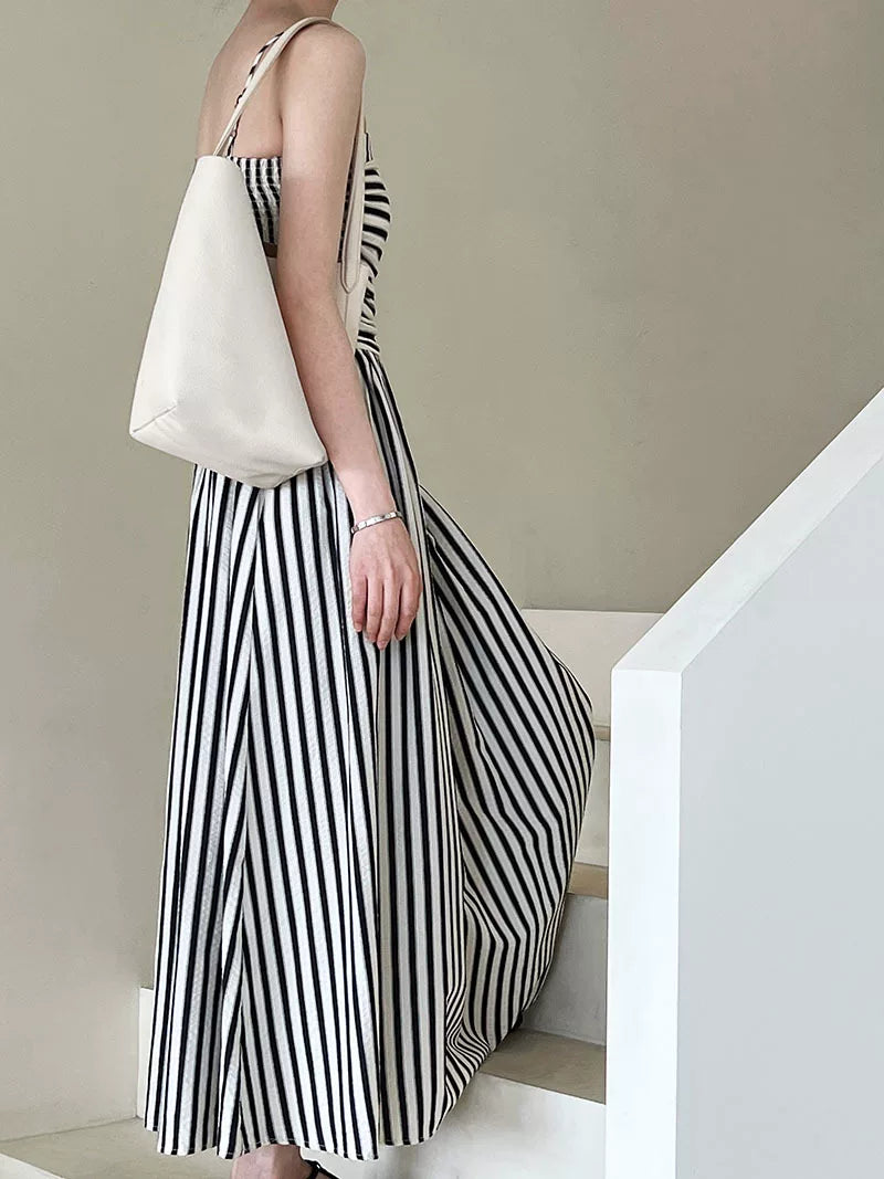 striped ruched camisole long dress 1color 【NINE7062】